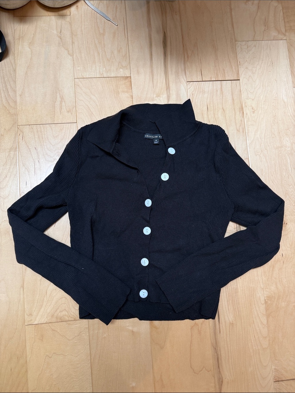 Black Ribbed Button-Front Cardigan Sweater
